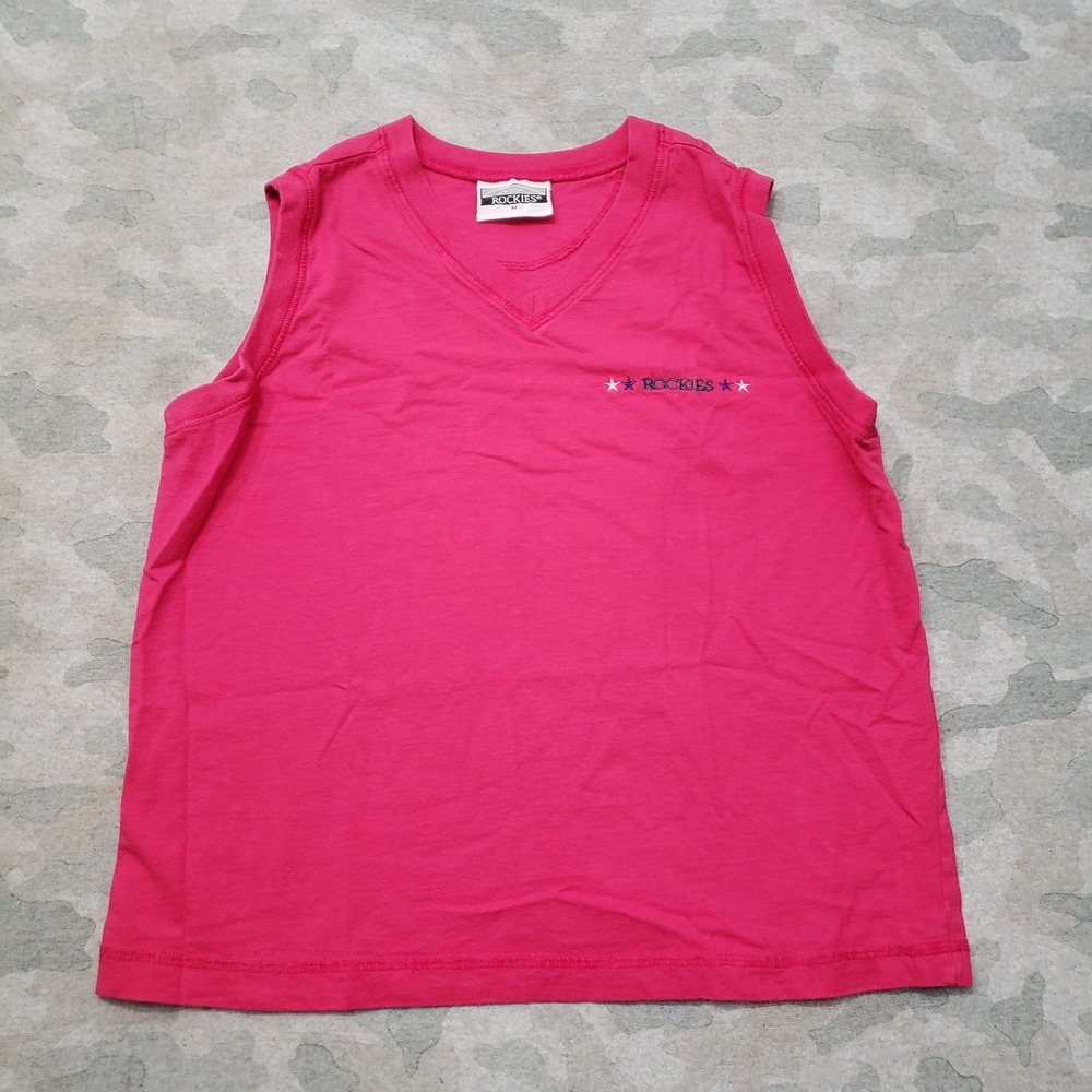 Vintage Rockies Tank Top Womens Medium Pink Pullover V-Neck Sleeveless Western